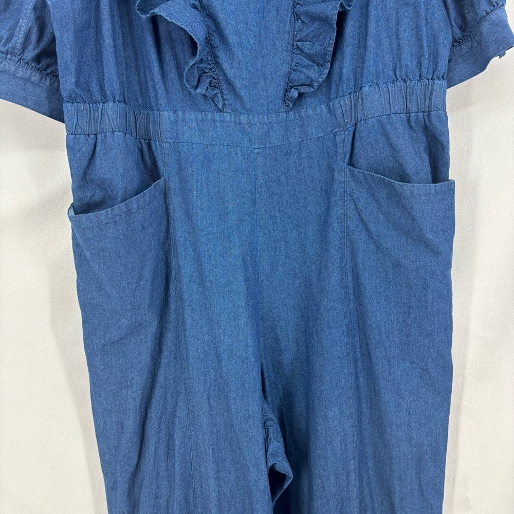 Eloquii Elements Women's Plus Size 22 Denim Jumpsuit Ruffles Short Sleeve Trendy - Picture 9 of 9